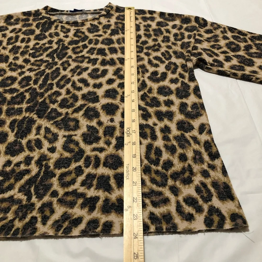 Zara Trafaluc (TRF) Womens 3/4 Sleeve Faded Leopard Print Brown Black Top L - Picture 4 of 9